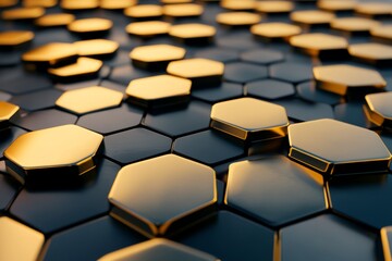 Obraz premium 3D render of an abstract metallic hexagon background