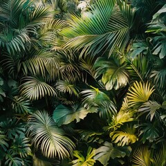 Lush Tropical Foliage With Intricate Palm Leaves and Vibrant Greens