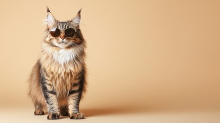 Obraz premium Cool Cat Wearing Sunglasses on Beige Background