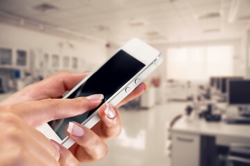 Business person hands hold phone