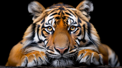 Fototapeta premium Angry tiger,Sumatran tiger, beautiful animal and his portrait. Amur tiger walking in river water. Danger animal, tajga, Russia. Animal in green forest stream. Grey stone. The Siberian tiger