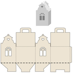 House paper model. Easy template. Retail Box with Diy-cut Layout. Package Template. Vector  Illustration of Box. For children. Easy for installation - print, cut, fold it. packaging design for sweets
