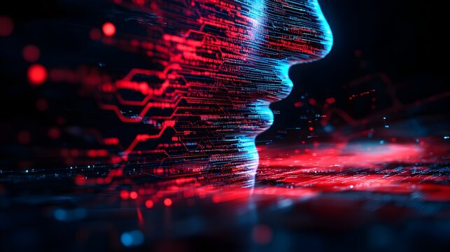 Overlay of human speech waves and AI-generated text in double exposure, illustrating the flow of spoken words turning into digital form