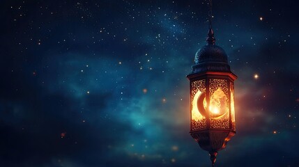 Glowing Lantern under a Starry Night