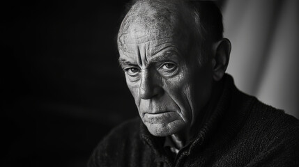 Black and White Portrait of an Elderly Man with a Serious Expression