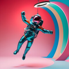 Fototapeta premium 3D render astronaut, in teal glossy space suit