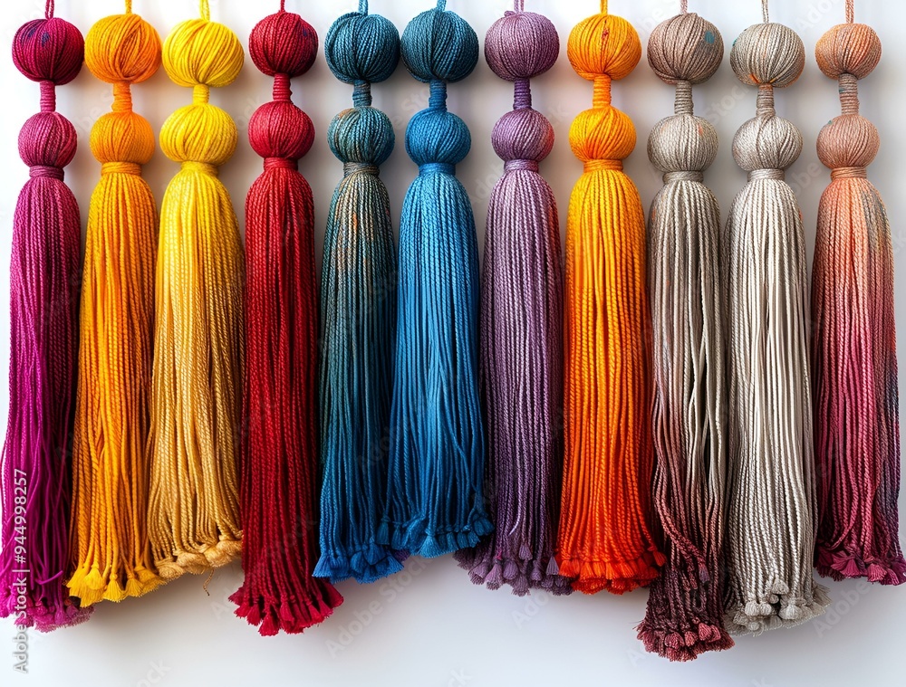 Poster a row of tassels in different colors.