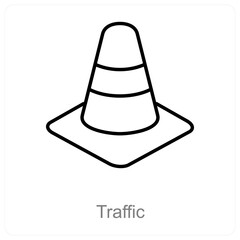 Traffic and traffic cone icon concept