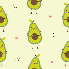 Funny avocado characters seamless pattern