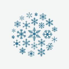 set of vector winter snowflake crystals Christmas snow shapes frosted cool blue icon 