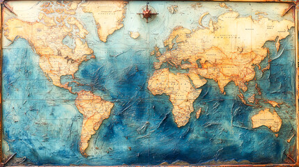 Nautical World Map with Highlighted Shipping Routes for Global Maritime Navigation