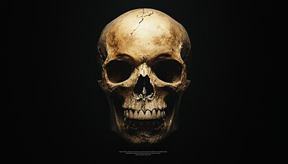 A detailed human skull against a dark background, showcasing its structure and features.