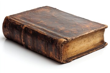 Obraz premium Old leather bound holy bible with cross embossed showing faith and religion