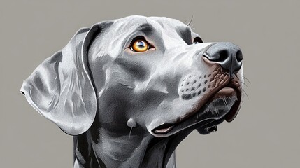 Portrait of weimaraner dog looking up with hopeful face expression