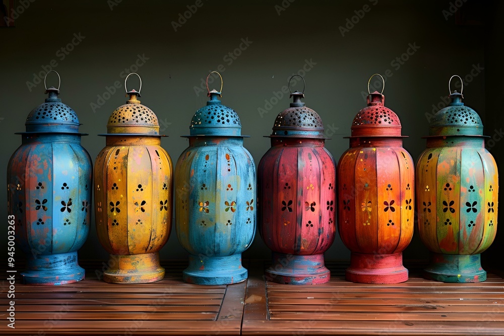 Poster a row of colorful lanterns.