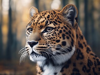 Obraz premium Amur Leopard, Panthera Pardus Orientalis, Endangered Big Cat Portrait