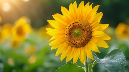 Obraz premium a sunflower with a lot of green leaves in the background