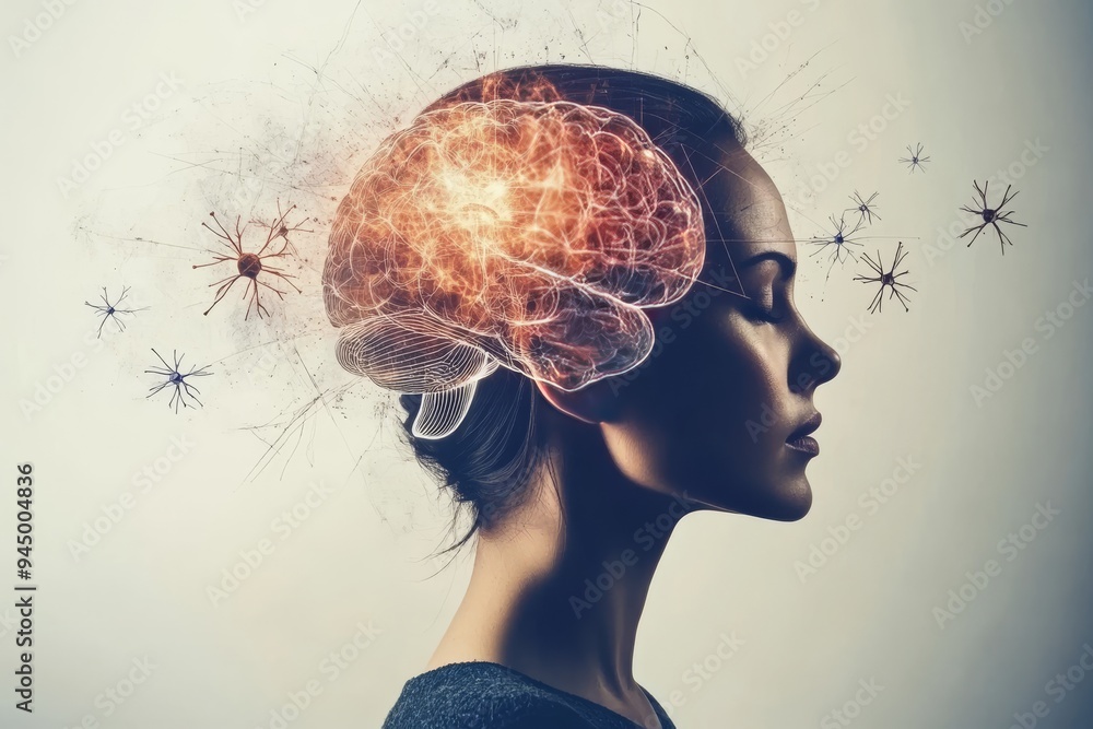 Aufkleber abstract portrait of a woman with a neural network overlay symbolizing the integration of thoughts e