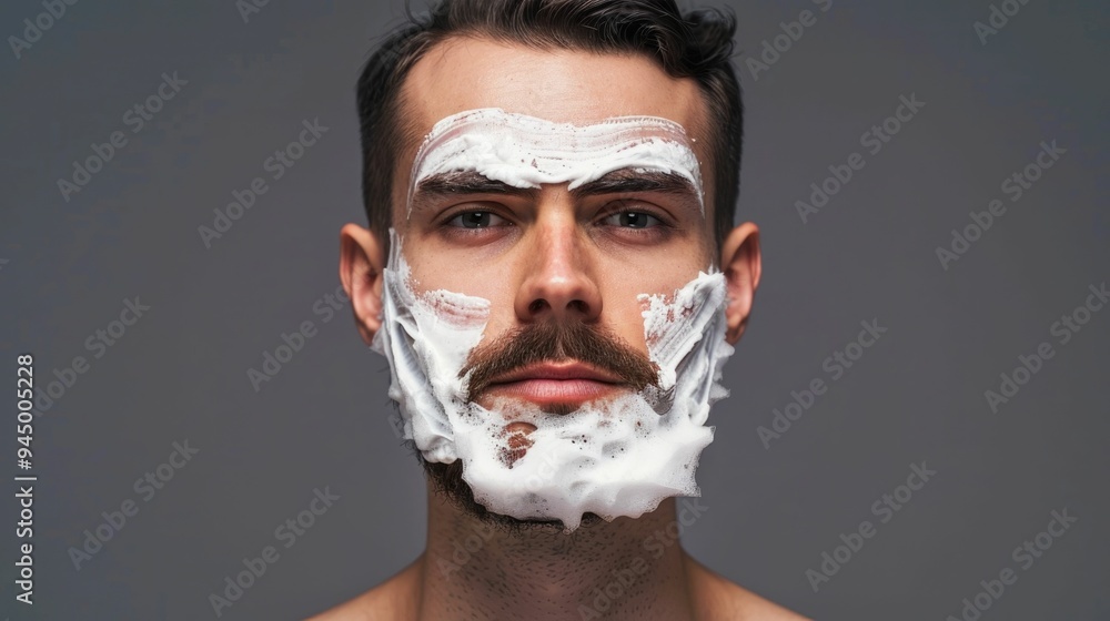Poster handsome elegantly groomed man engaged in a precision shaving routine with deep depth of field creat