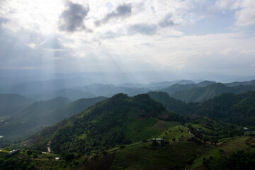 Fototapeta premium Landscape of Morning Mist with Mountain Layer at north of Thailand.