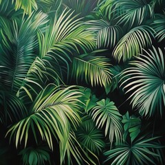 Vibrant Green Tropical Leaves in Dense Lush Jungle Foliage
