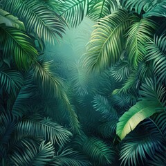 Lush Jungle Backdrop with Cascading Palm Leaves