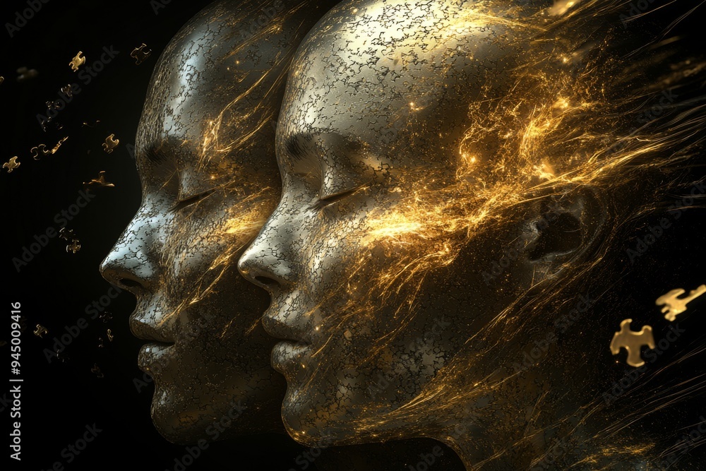 Aufkleber artistic representation of a couple with glowing neural connections capturing the essence of deep em