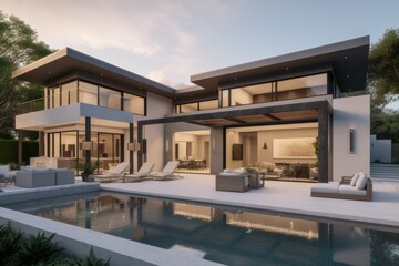 Fototapeta premium Modern Luxury Home with Expansive Outdoor Living Spaces