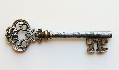 Old key isolated on white background. without shadow. 