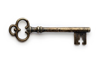 Old key isolated on white background. without shadow. 