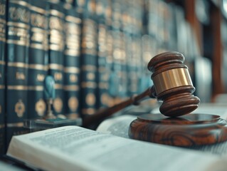 Gavel and Legal Books in a Courtroom Setting