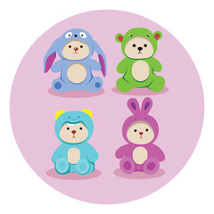 Cute Dolls Various Bunny Animal Shape Collection Vector