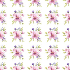 Seamless background, floral pattern with watercolor flowers. Repeat fabric wallpaper print texture. Perfectly for wrapped paper, backdrop.