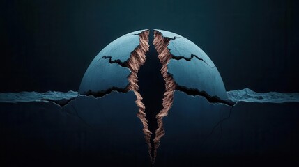 Earth s surface splitting apart, with aftershock waves propagating outward, symbolizing seismic activity