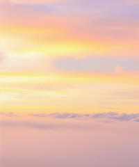 Fantasy sky with sugar cotton pink pastel clouds in a dreamy background