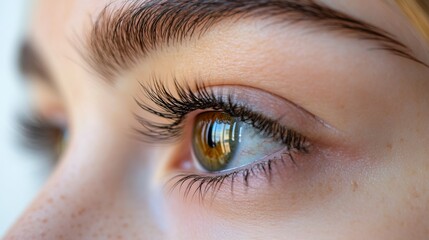 Obraz premium Captivating Close-Up of Client's Eye with Perfectly Applied Lash Extensions for Lash Stylists' Day