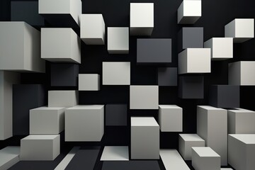 3D Render of Abstract Geometric Blocks on Black Background