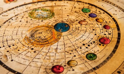 Detailed vintage illustration of the solar system