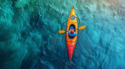 Bright orange kayak gliding over turquoise waters in a serene outdoor setting during a sunny day