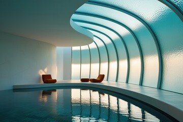 Obraz premium Tranquil Ethereal Setting with Curved Glass Texture and Stylish Dimensional Design