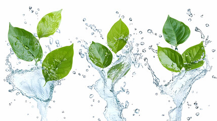 Water Splash with Green Leaves