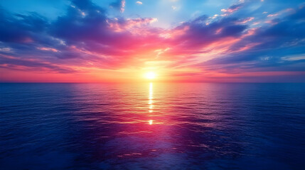 Obraz premium Vibrant Sunset Over the Ocean with Colorful Clouds