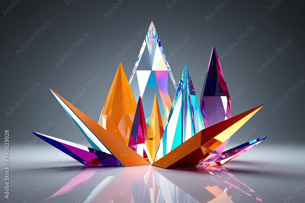 Poster dynamic 3d visualization of prismatic forms and refraction crystal designs