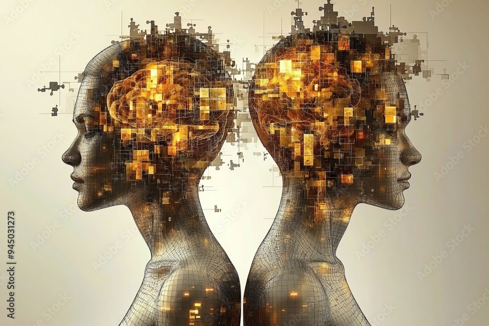 Aufkleber a surreal portrait of a couple with glowing brain patterns symbolizing the intellectual and emotiona