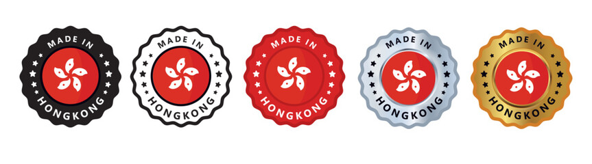 Made in hongkong set of sign stamp badge, with varian color red, silver, gold, black suitable for products manufactured, military, agriculture or food vector illustration eps editable text