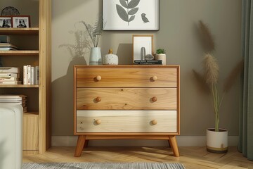 Solid Wood Chest of Drawers in Hallway with Modern American Retro Design, Warm Tones, and Minimalist Aesthetic