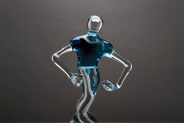 Dynamic 3D Glass Figure with Movement on Charcoal Background