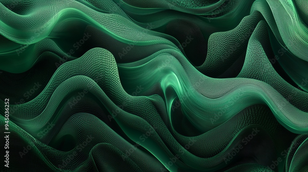 Poster abstract green wave patterns create a visually captivating texture reminiscent of flowing fabric in 