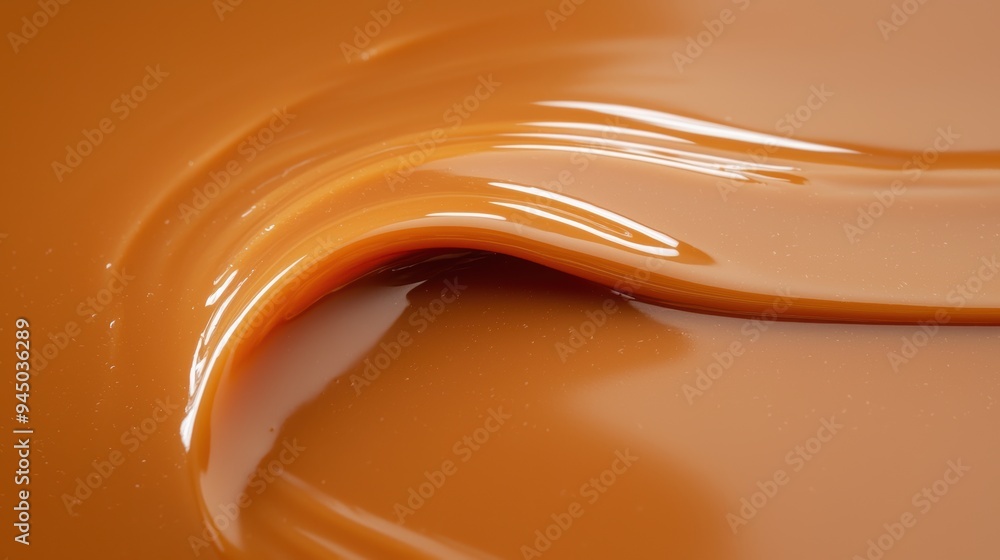 Poster close-up of smooth caramel wave with glossy texture in warm lighting