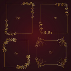 Thin gold beautiful decorative vintage frame for your design. Making menus, certificates, salons and boutiques. Gold frame on a dark background. Space for your text. Vector illustration.